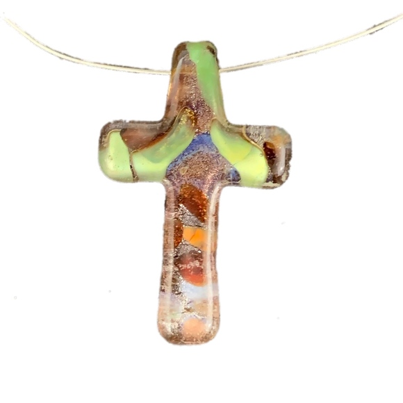 VIRTUES Handcrafted Necklace European Art Glass Faith Cross Wire - Picture 7 of 7